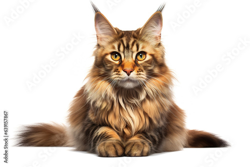 A Maine Coon Cat isolated on white plain background