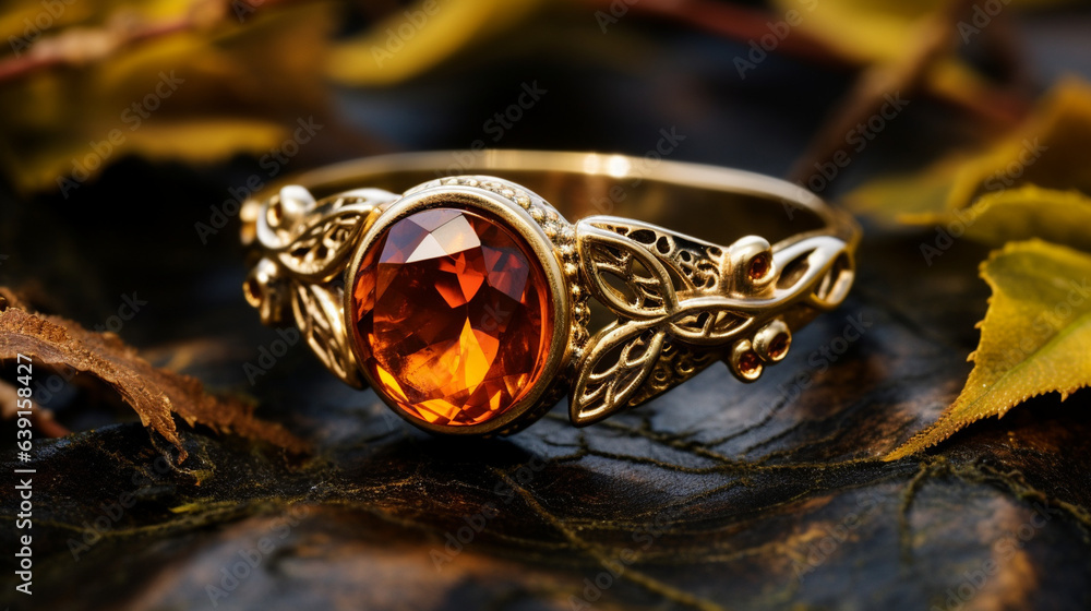 A captivating visual of an amber ring, delicately set in sterling silver or gold, combining elegance with the charm of nature A captivating visual of an amber ring, delicately set in sterling silver or gold, combining elegance with the charm of nature