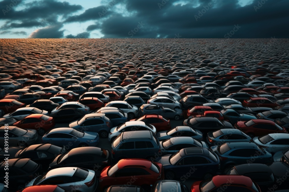 Fototapeta premium Lot parking cars. Generate Ai