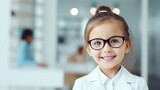Little girl in glasses. Beautiful illustration picture. Generative AI