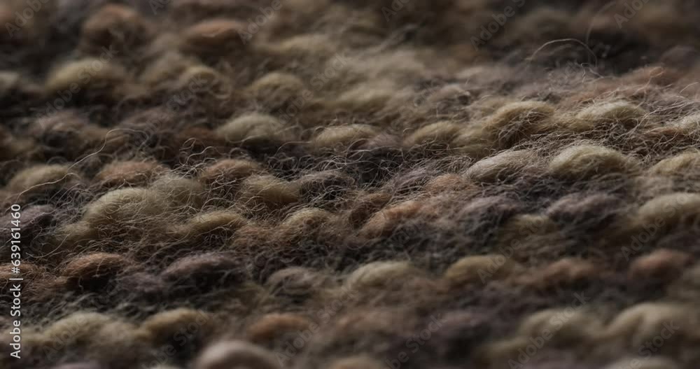 Micro video of close up of brown knitted wooly fabric with copy space Micro video of close up of brown knitted wooly fabric with copy space