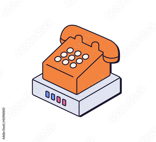 Old phone with receiver in 90s retro style. Vintage telephone, nineties nosta...
