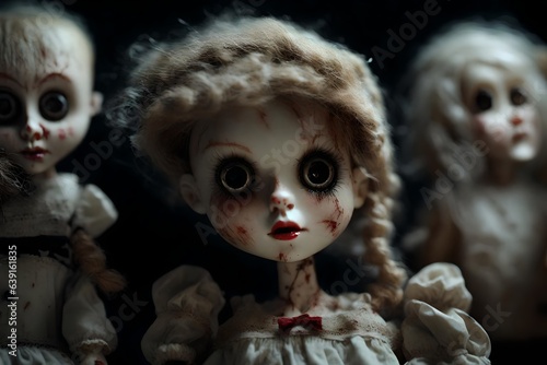 Unpleasant dolls, startling large scale highlighting spooky highlights. Creative resource, AI Generated