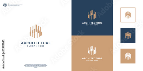 Golden building logo design abstract