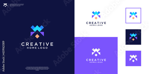 Abstract roof logo with crown symbol. Modern home real estate logo design