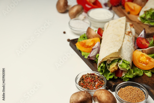 Tasty fast or homemade food concept - delicious shawarma
