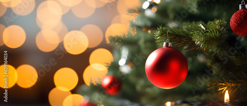 Seasonal Elegance Decorated Christmas Tree and Bokeh Lights Blur