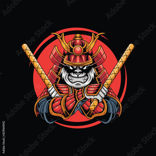 warrior panda character logo illustration