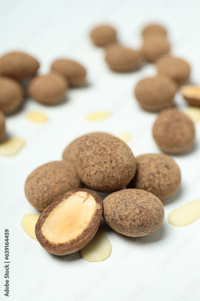 Tasty and sweet food - almonds in chocolate Tasty and sweet food - almonds in chocolate