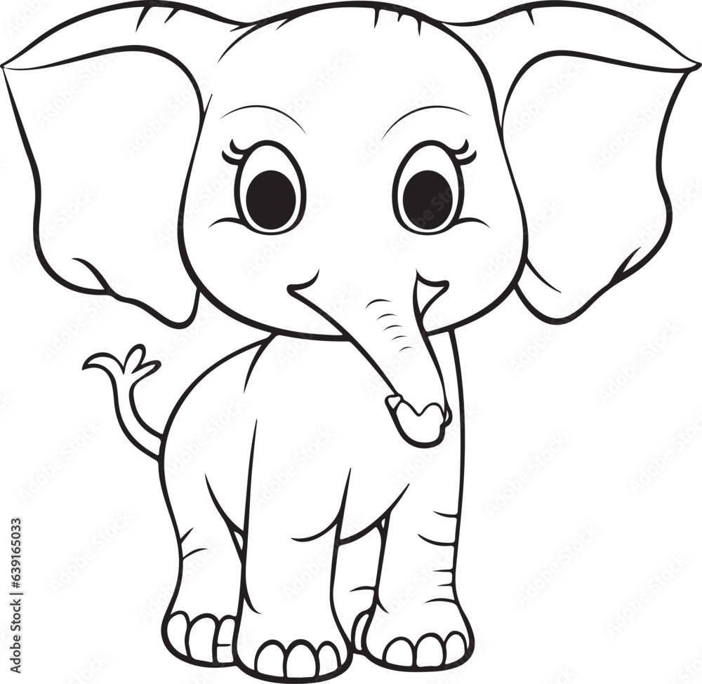 Fototapeta premium Outlined cute elephant animal, isolated on white background