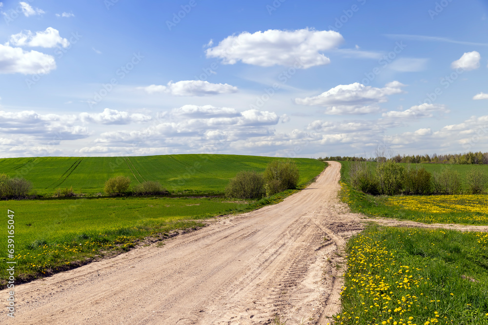 unpaved road in rural areas in spring, unpaved road