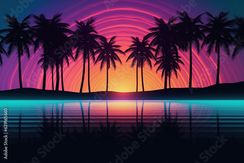 Pool party background with colorful neon lines. Summer light music show scene © lermont51