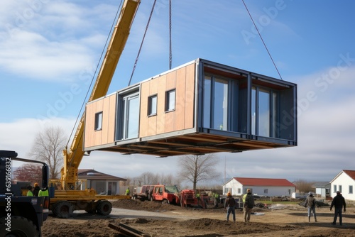 Prefabricated home lifted. Generate Ai