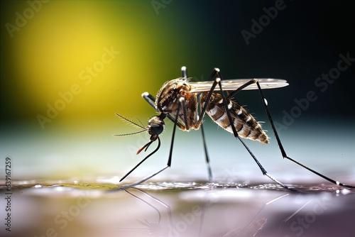 Mosquito on wet surface. Close-up image.