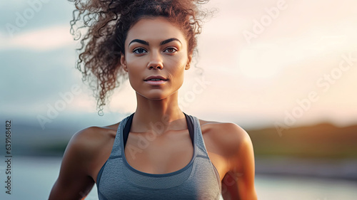 portrait Fitness sport woman with people exercising