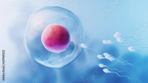 The union of sperm and an egg cell, 3d rendering. photo