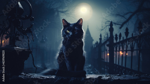 Halloween Cat on Spooky Fence photo