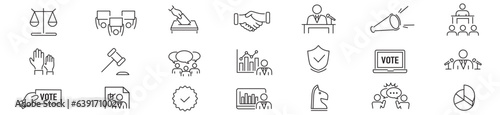 Democracy Election Vote Politics Chart Voting editable stroke icons collection vector illustration
