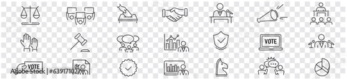 Democracy Election Vote Politics Chart Voting editable stroke icons collection vector illustration
