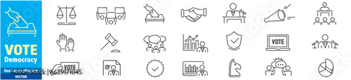 Democracy Election Vote Politics Chart Voting editable stroke icons collection vector illustration