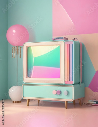 Retro TV set in soft and pastel style.