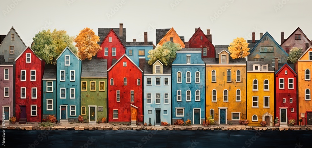 cute city with colorful vintage buildings, Generative Ai