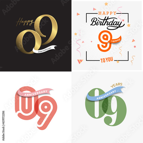 9 years anniversary vector number icon, birthday, anniversary design