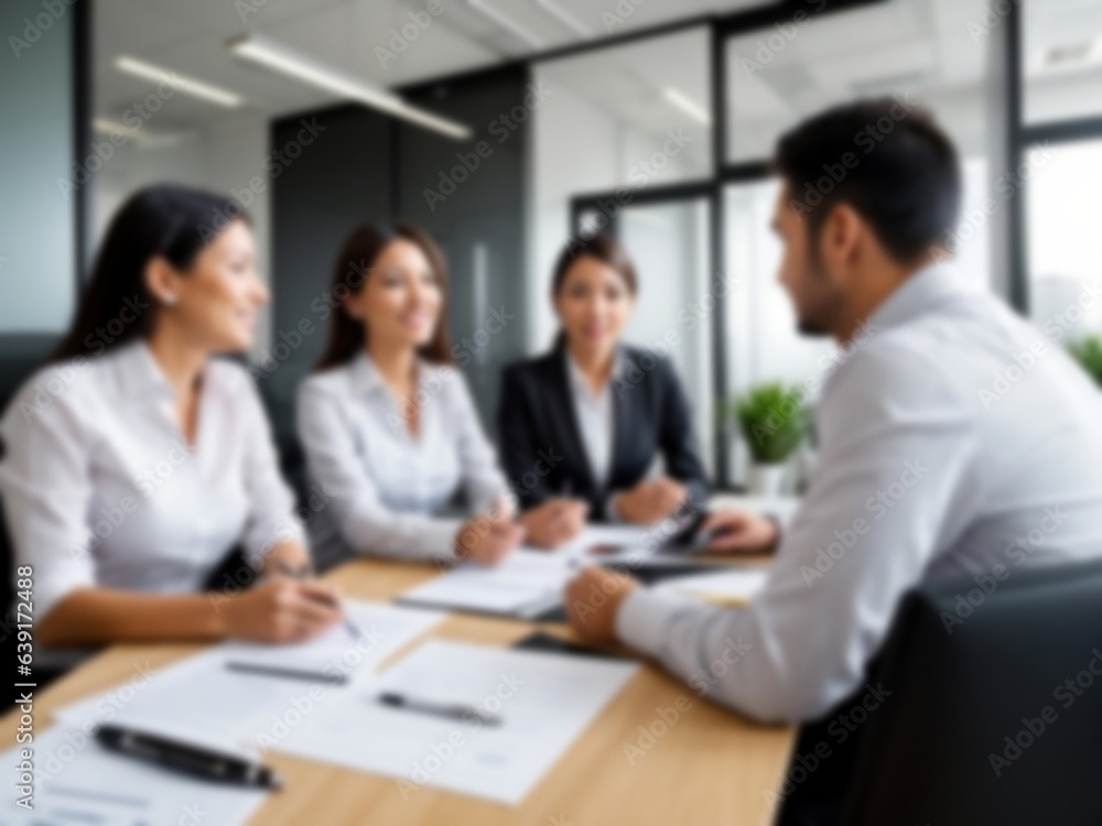 Blurred business people meeting at the office, blurred office interior space background for presentation Blurred business people meeting at the office, blurred office interior space background for presentation