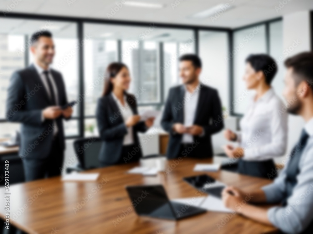 Blurred business people meeting at the office, blurred office interior space background for presentation Blurred business people meeting at the office, blurred office interior space background for presentation