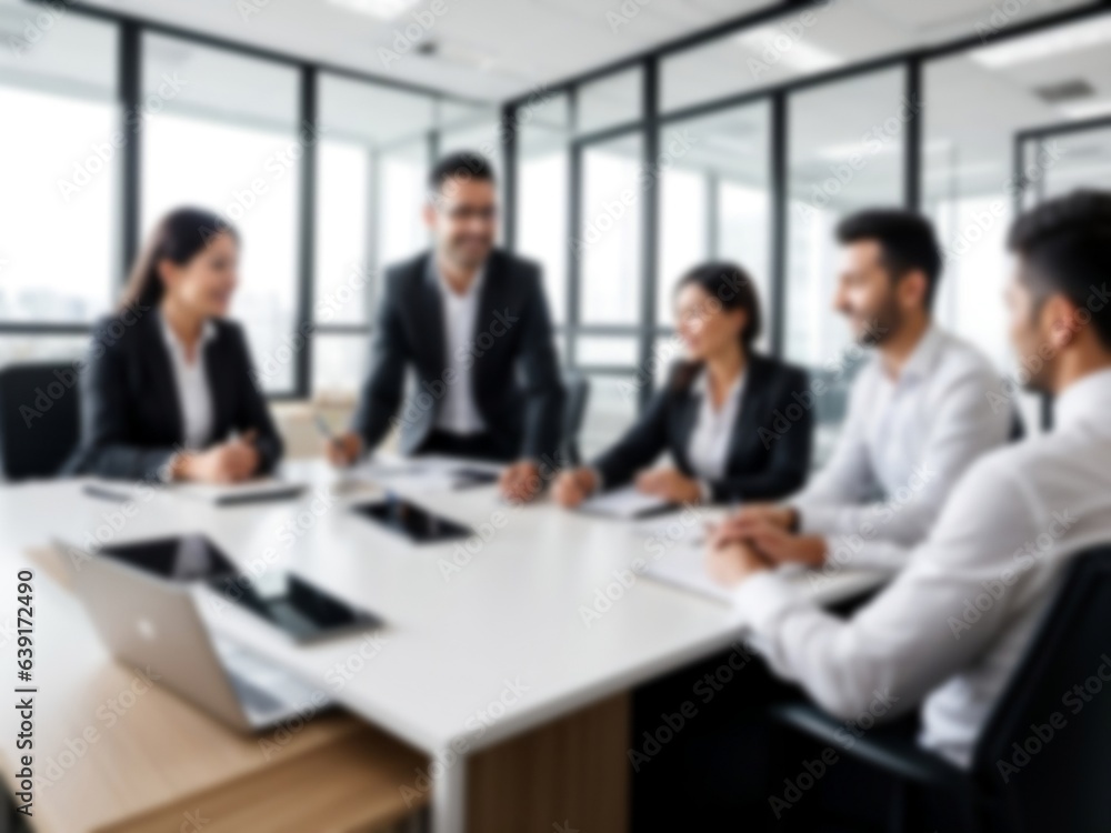 Blurred business people meeting at the office, blurred office interior space background for presentation Blurred business people meeting at the office, blurred office interior space background for presentation