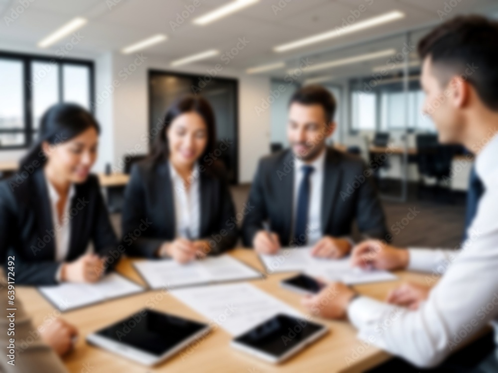 Blurred business people meeting at the office, blurred office interior space background for presentation Blurred business people meeting at the office, blurred office interior space background for presentation
