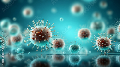 Bacteria and viruses on turquoise background. Generative AI © Kateryna Kordubailo