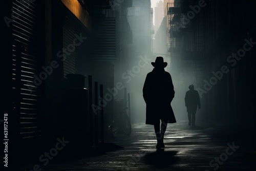 Mysterious silhouette of man on the street. Beautiful illustration picture. Generative AI