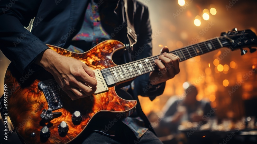Obraz premium Guitarist on stage for background, soft and blur concept