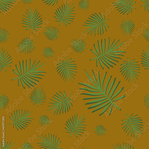 Leaves seamless vector floral pattern on yellow background.