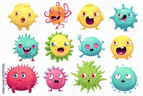 Cartoon vector microbes or viruses colored isolated on white background.generative ai 