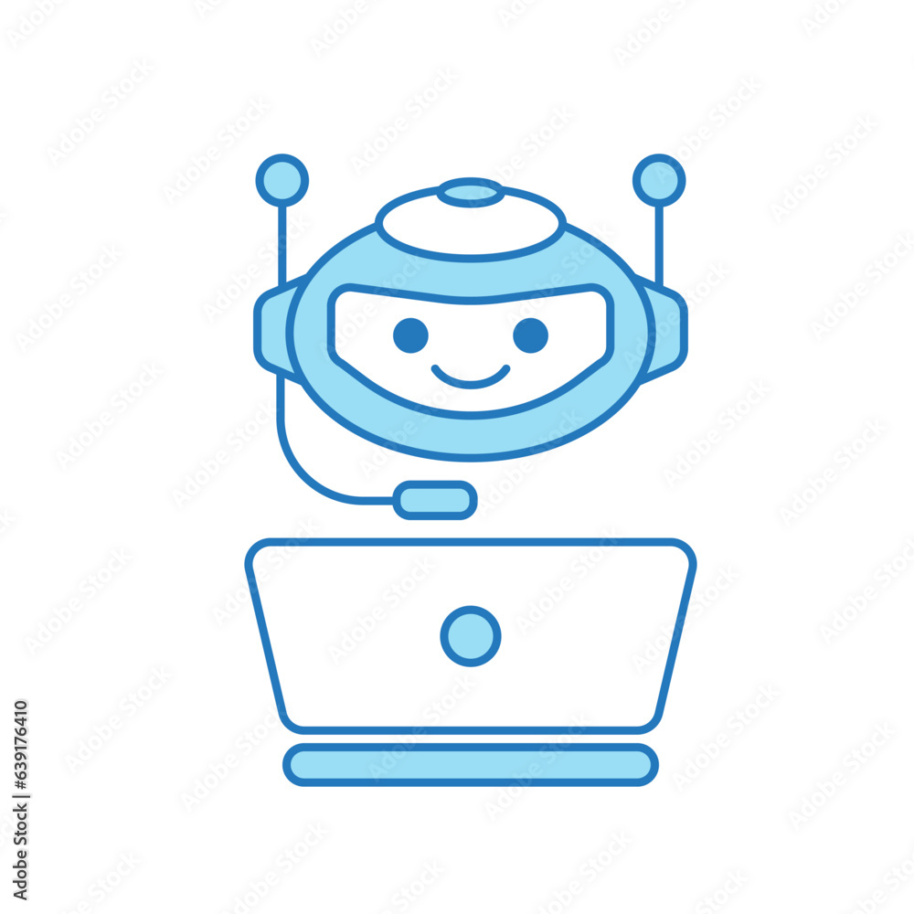 Fototapeta premium Virtual Assistant or Chat Bot Icon with Laptop and Headset Symbol