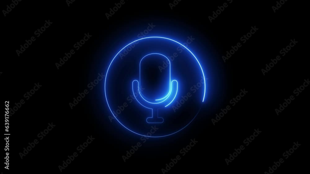 Voice recording podcast mic microphone button icon animation. neon line microphone icon . e 707 Voice recording podcast mic microphone button icon animation. neon line microphone icon . e 707