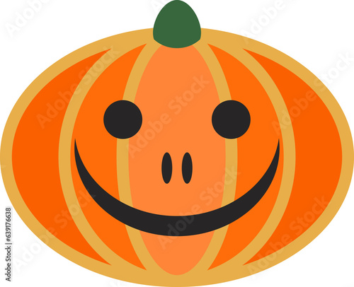 Happy Halloween pumpkin face. Orange smiling pumpkin. Squash for Halloween or Thanksgiving Day. Simple design element.