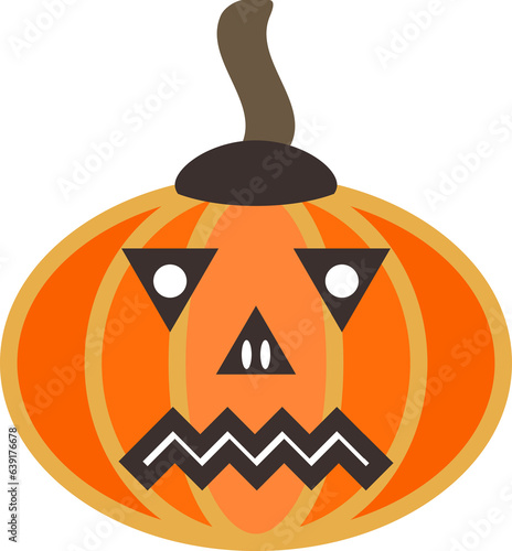 Decorative orange pumpkin carved as jack-o'-lanterns for decoration around Halloween. American tradition of carving pumpkins. Autumn Halloween or Thanksgiving gourd. Squash graphic icon.