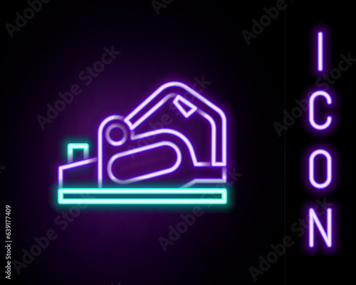 Glowing neon line Electric planer tool icon isolated on black background. Colorful outline concept. Vector