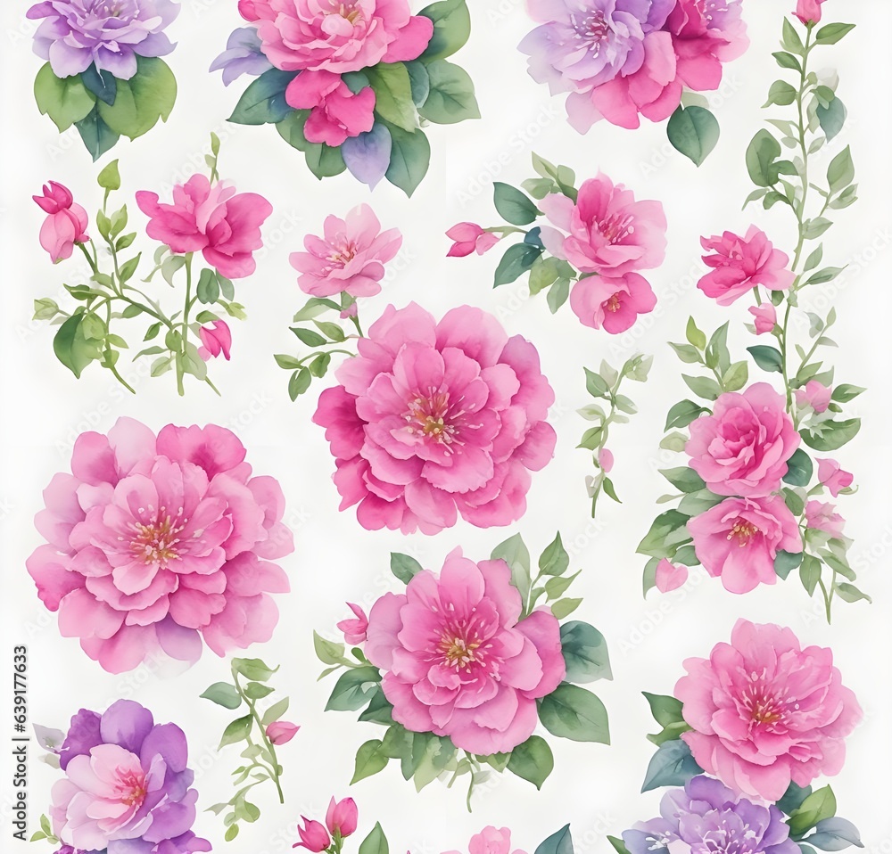 Obraz premium Pink and violet flower seamless pattern