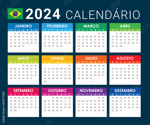 2024 year Brazilian Calendar vector full editable, calendário eps