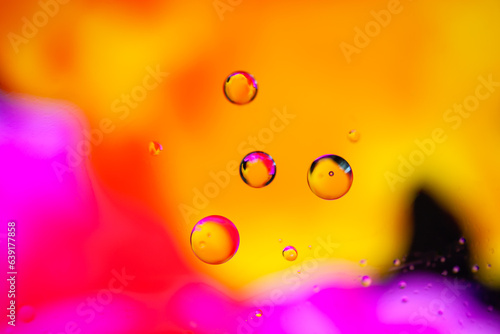 bubbles on abstract orange background, oil in water