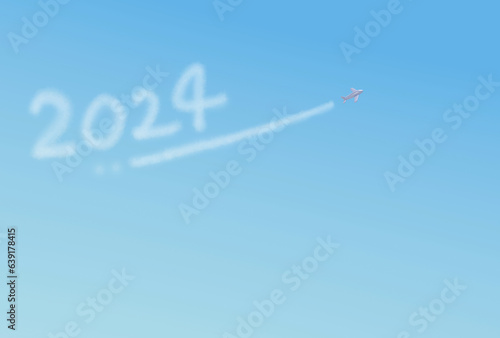 2024の文字を描く飛行機雲　年賀状素材 photo