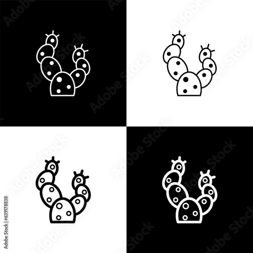 Set Cactus icon isolated on black and white background. Vector