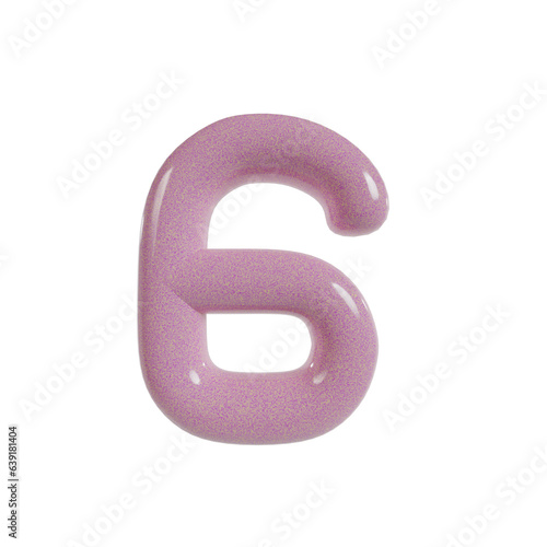 Round 3d glossy number vector. 6 Shiny pink yellow realistic texture surface.