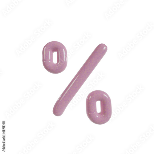 Round 3d glossy number vector. Percent sigh shiny pink yellow realistic texture surface.