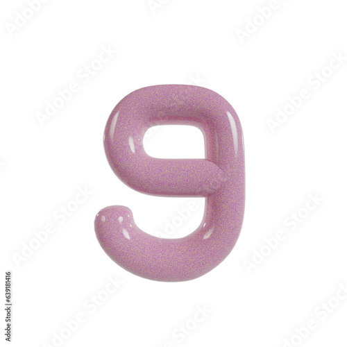 Round 3d glossy number vector. 9 Shiny pink yellow realistic texture surface.