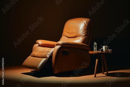 Recliner brown leather furniture. Generate Ai